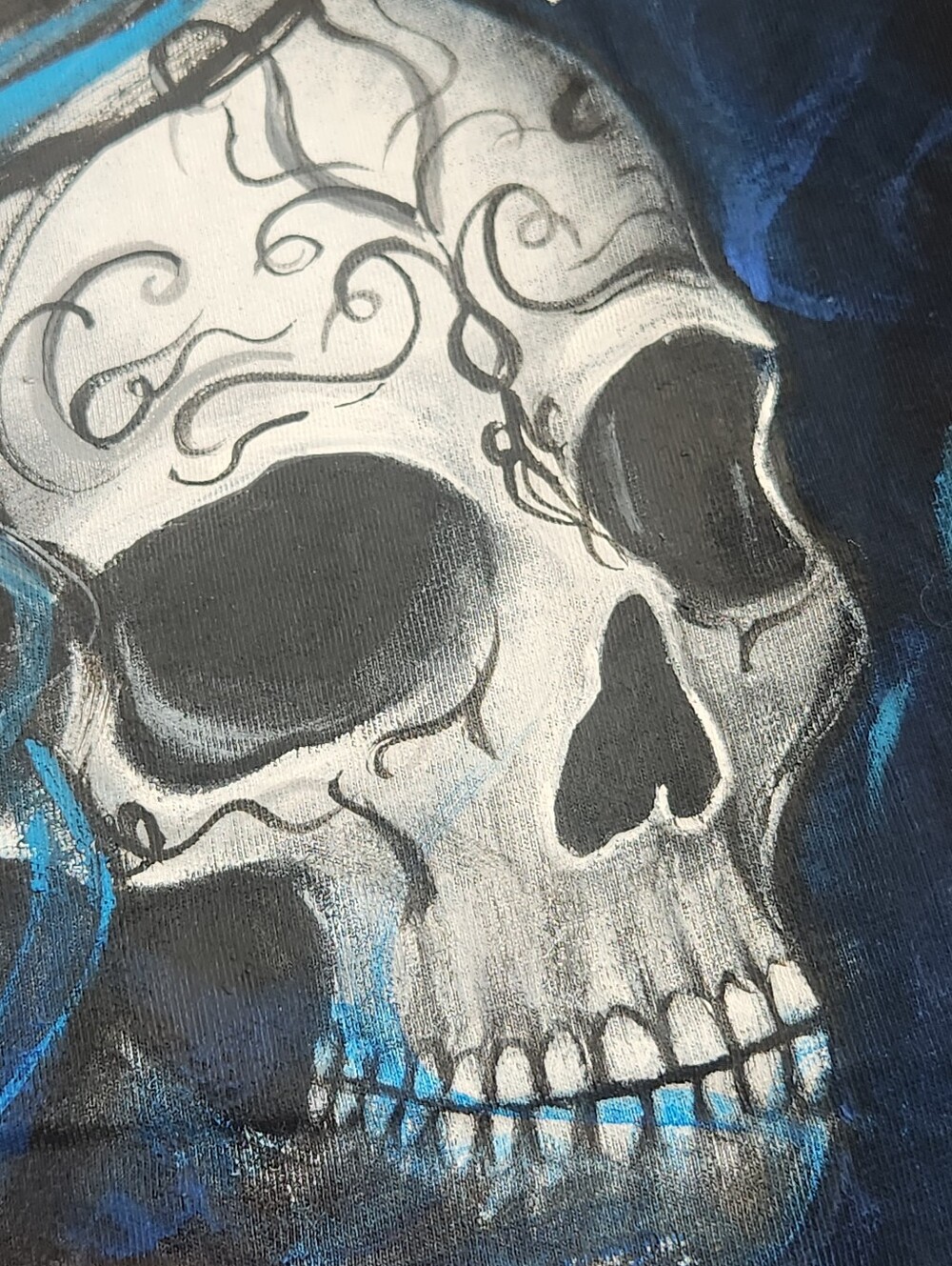 Halloween T-shirt M Black Cotton Handpainted Skull Rose Dead La Catrina Art New - Picture 5 of 12